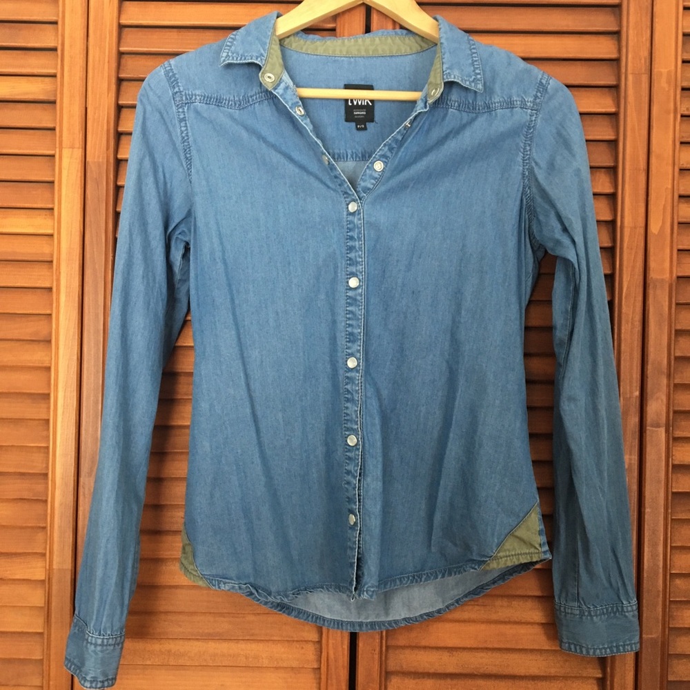 Denim button-up shirt